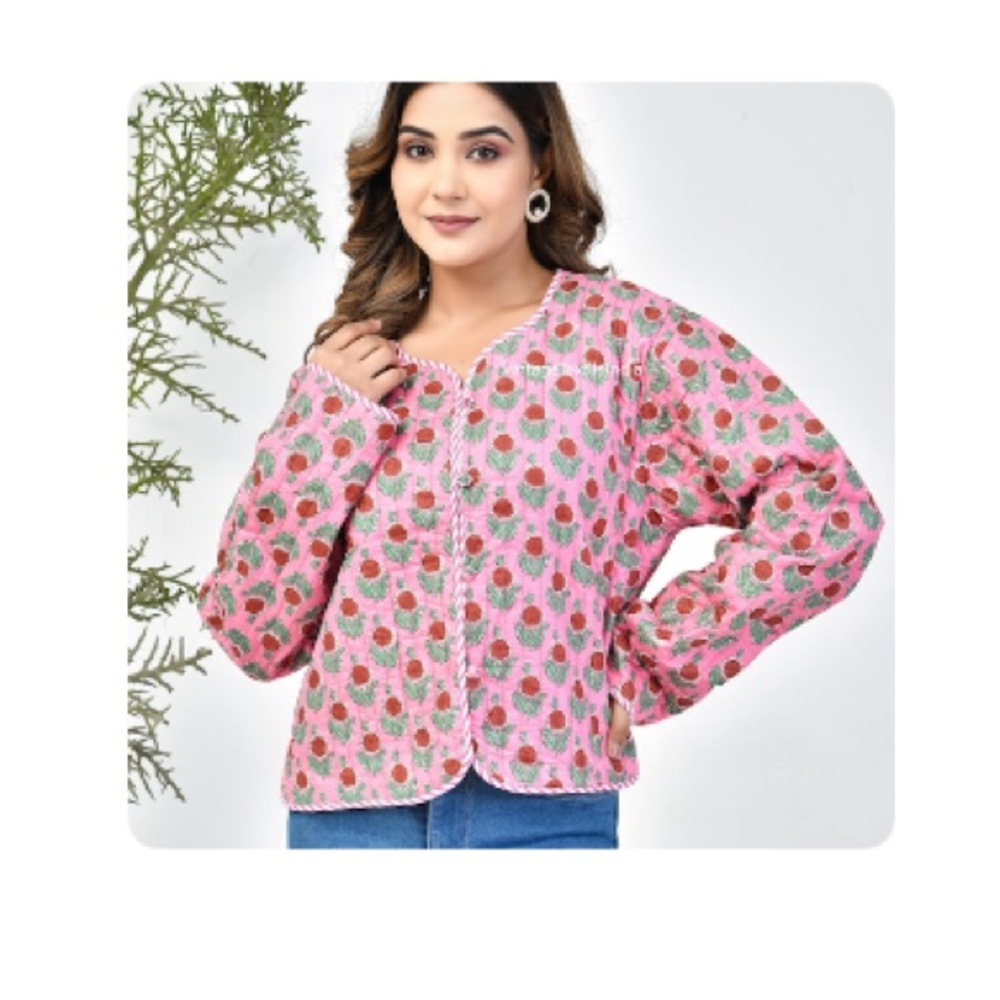 Block print jacket pink